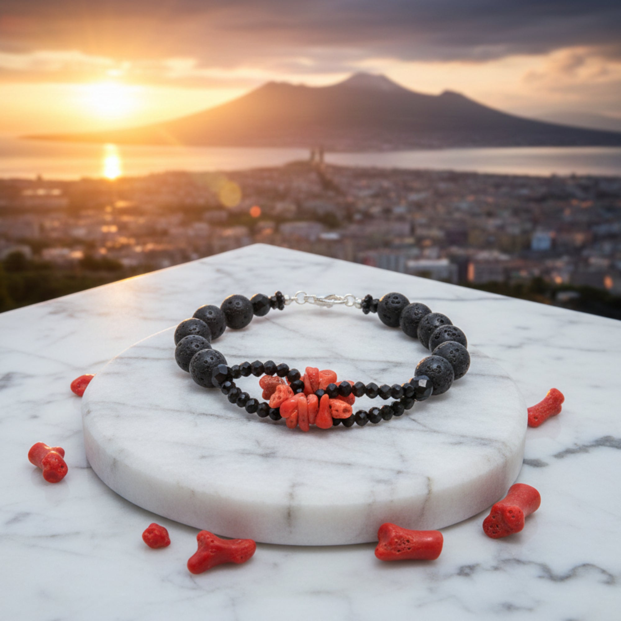 Bracciale SIXTY STONES Heishi In Pietre Naturali: Corallo E Diaspro Rosso Imperiale, Gioiello Artigianale Unico Per Donna, Eleganza Naturale