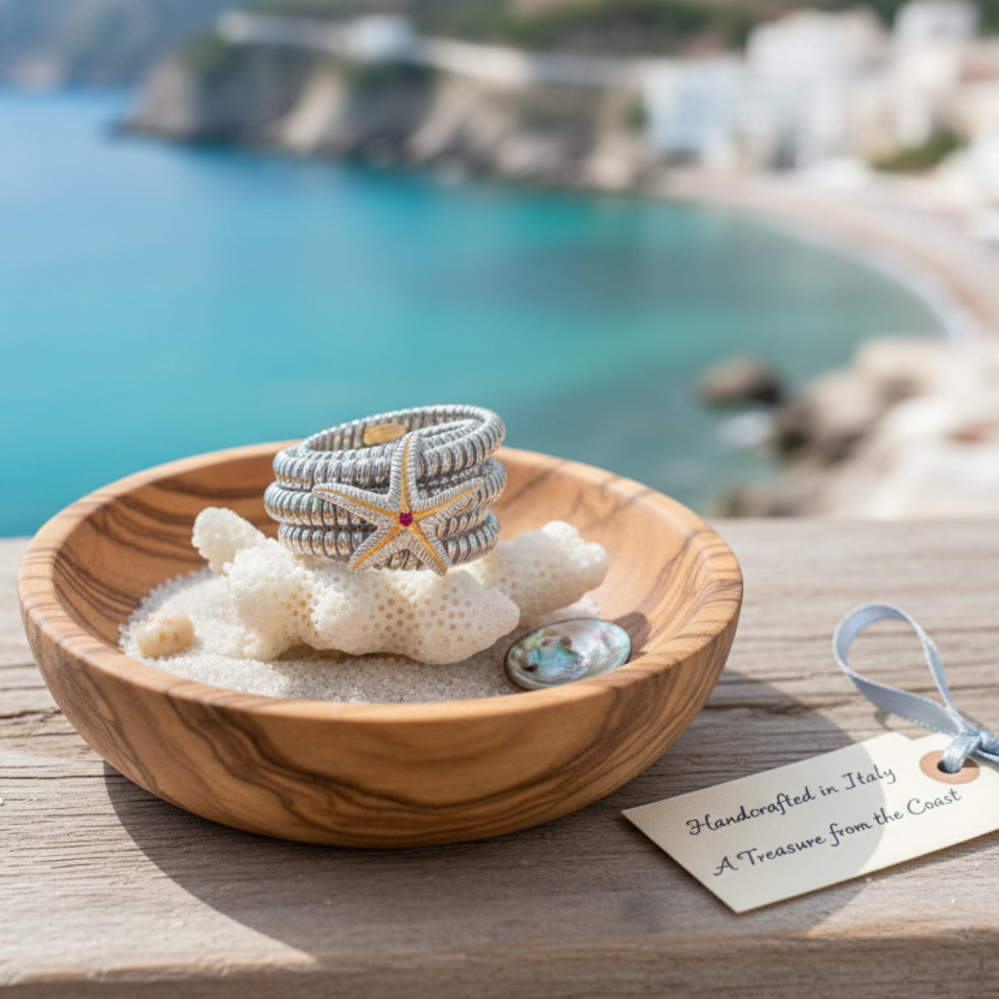 アネッロ 6回巻き ステラマリーナ付き - 925シルバーとブリリアントカットダイヤモンド