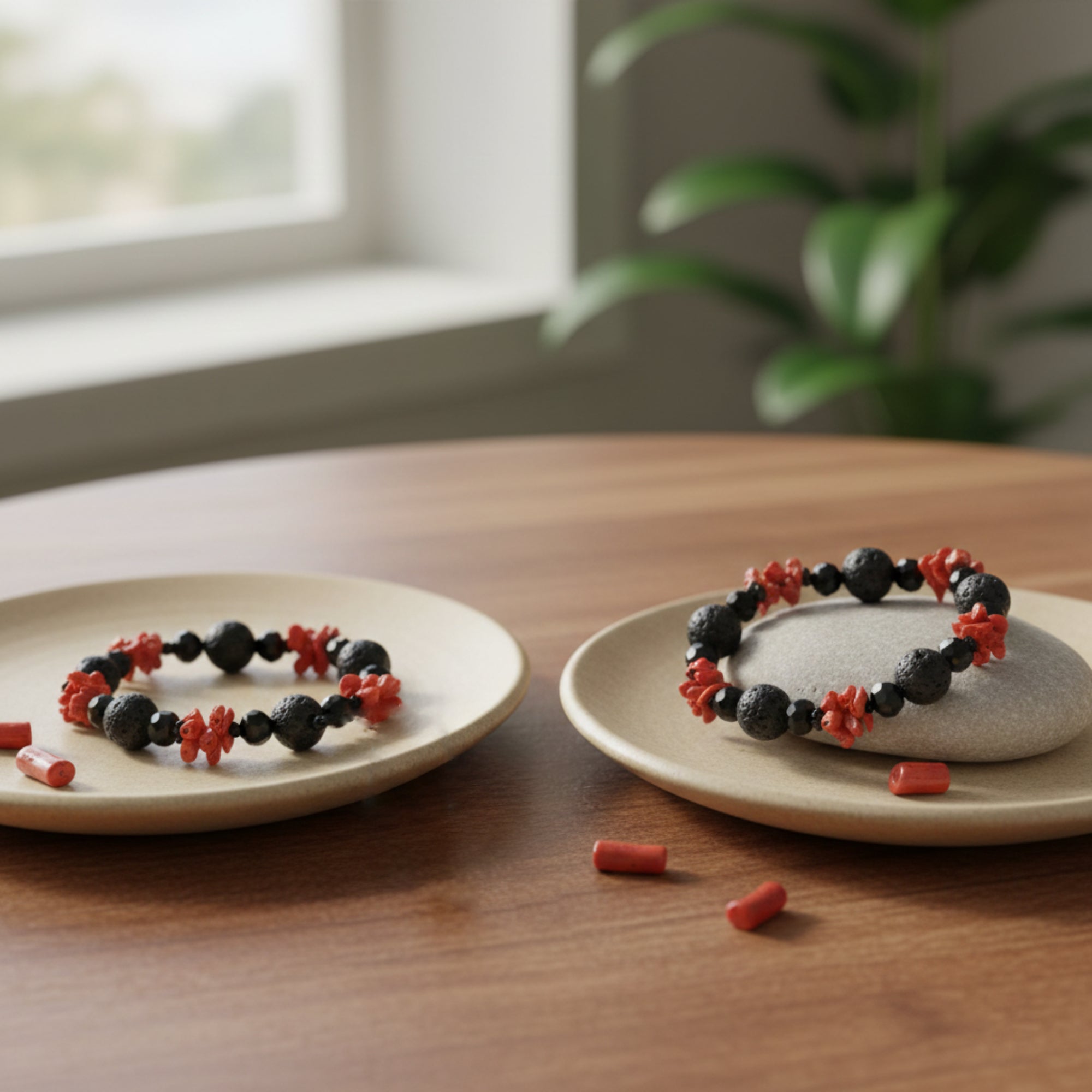 Bracciale Corallo Rosso, Pietra lavica e Onice