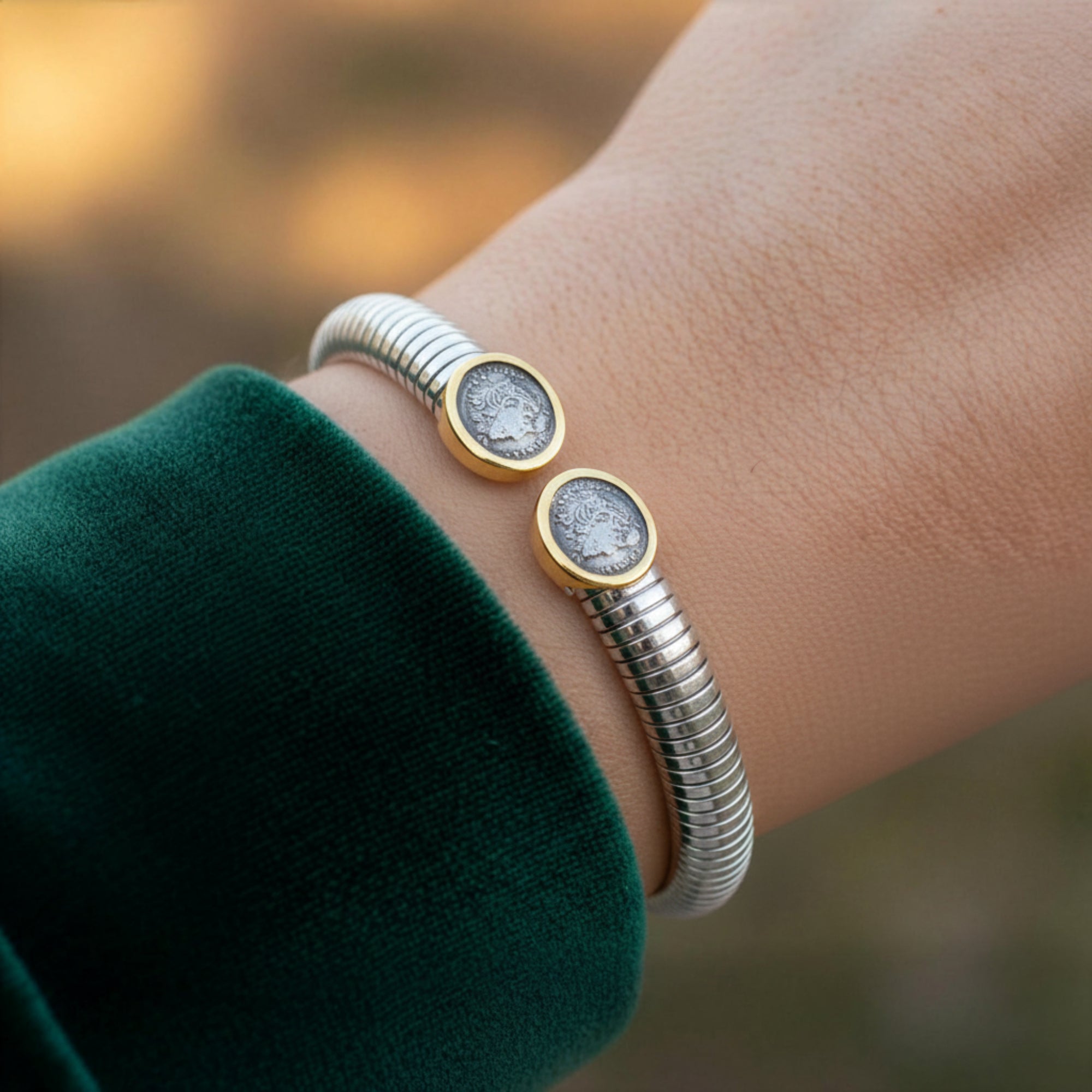 Bracelet avec Monnaie Ancienne - Acier Argent 925 OR 18K