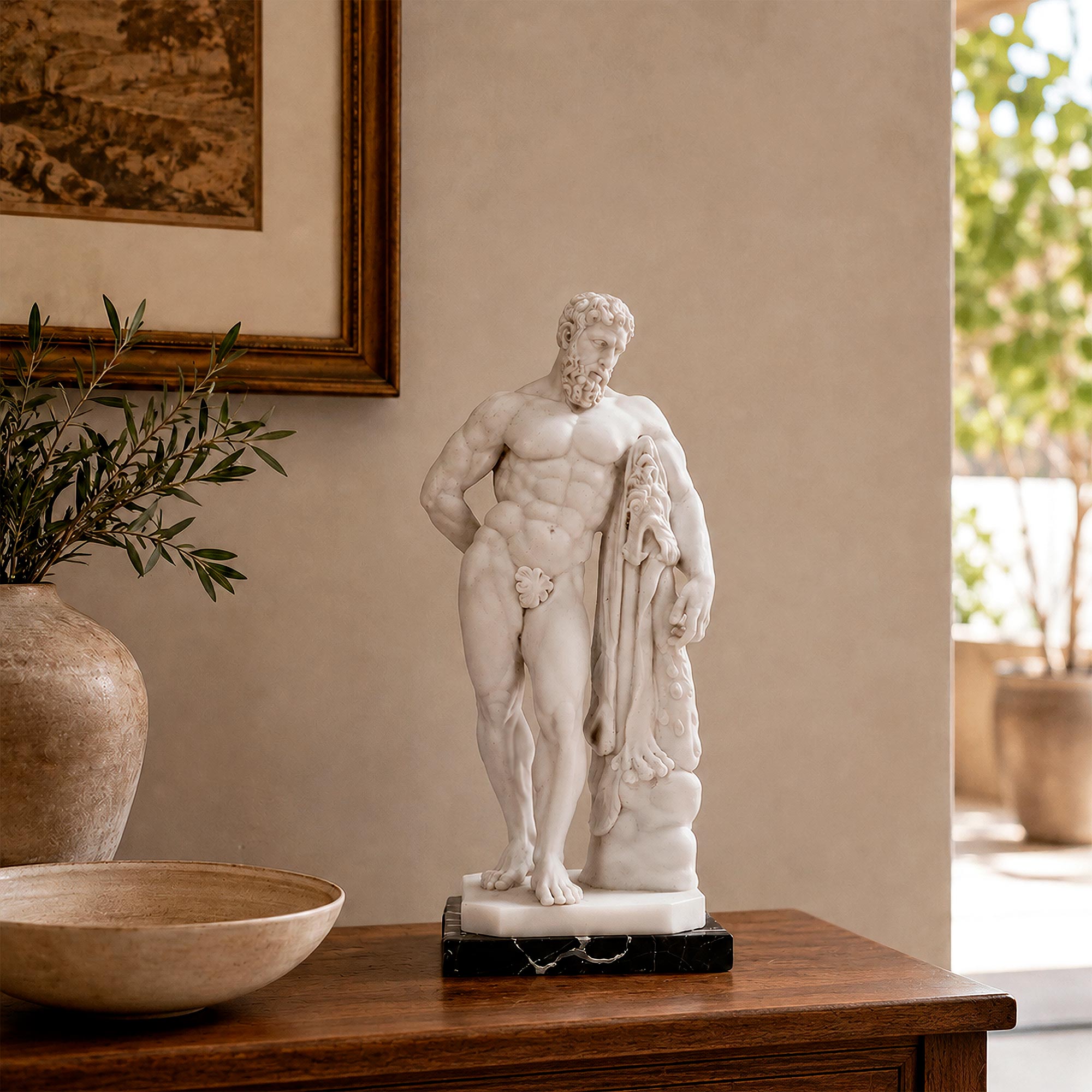 Scultura in Marmo di Ercole Farnese - 33 cm vista frontale ambient esterno 