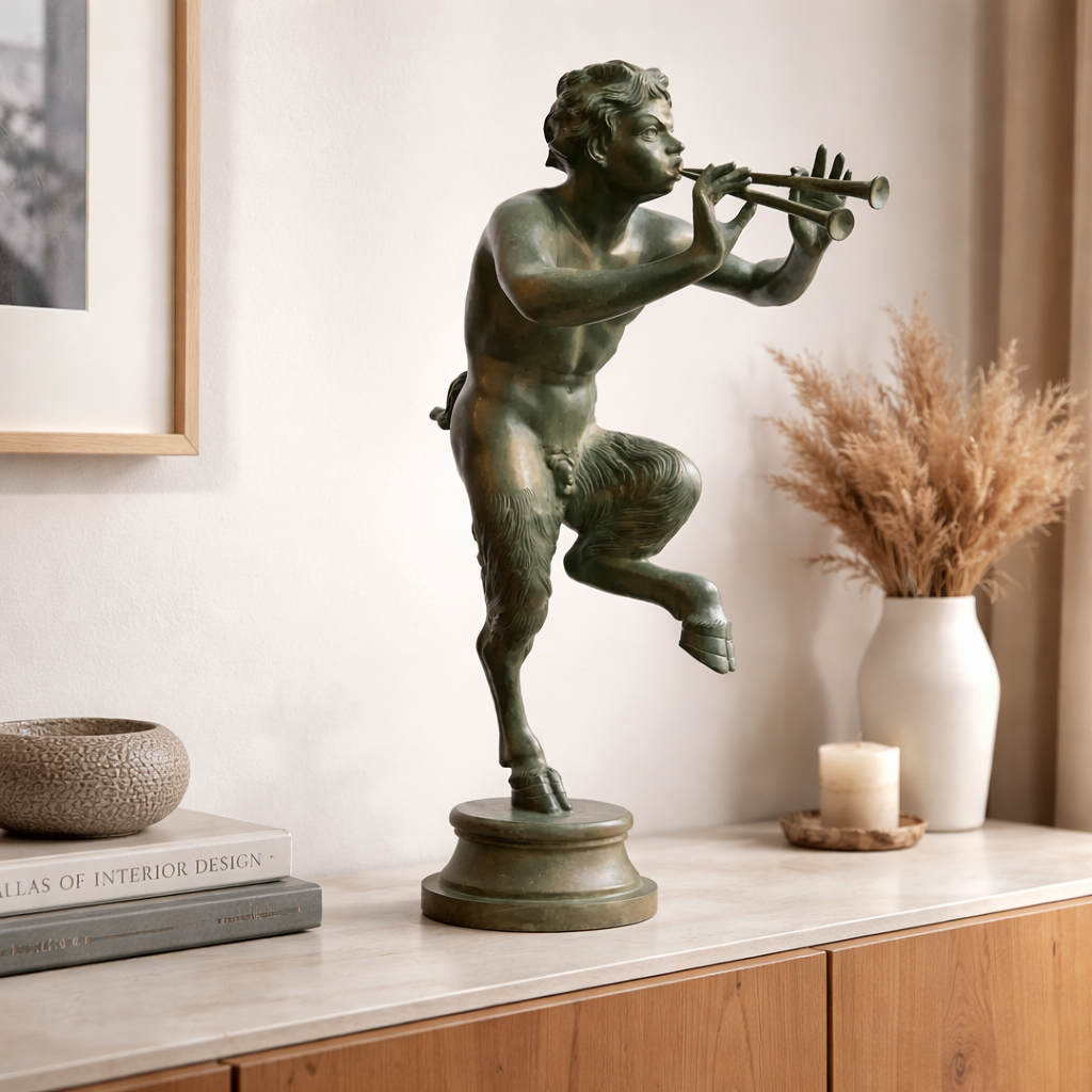 Bronzestatue des Fauns mit Pfeifen – Eleganz und Mythologie des antiken Roms