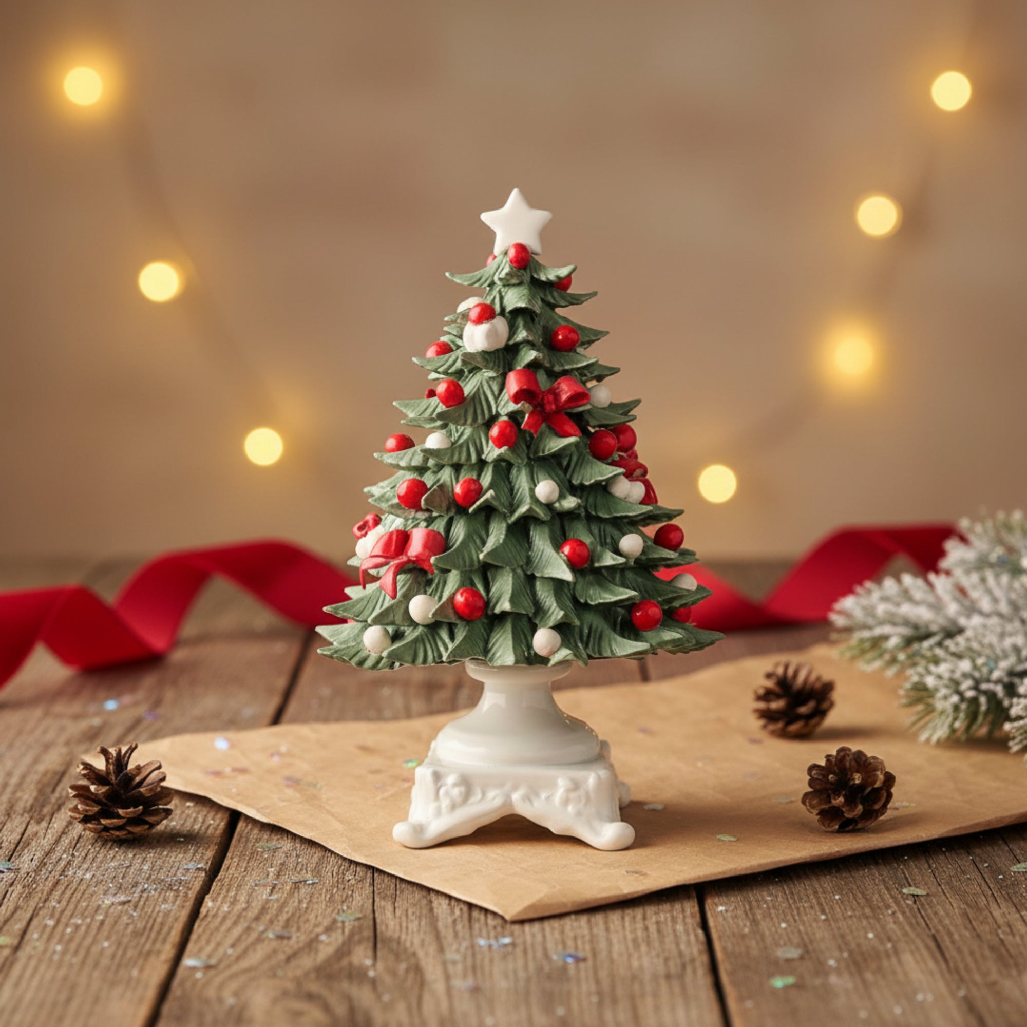 Albero di Natale in porcellana Capodimonte dipinto a mano.