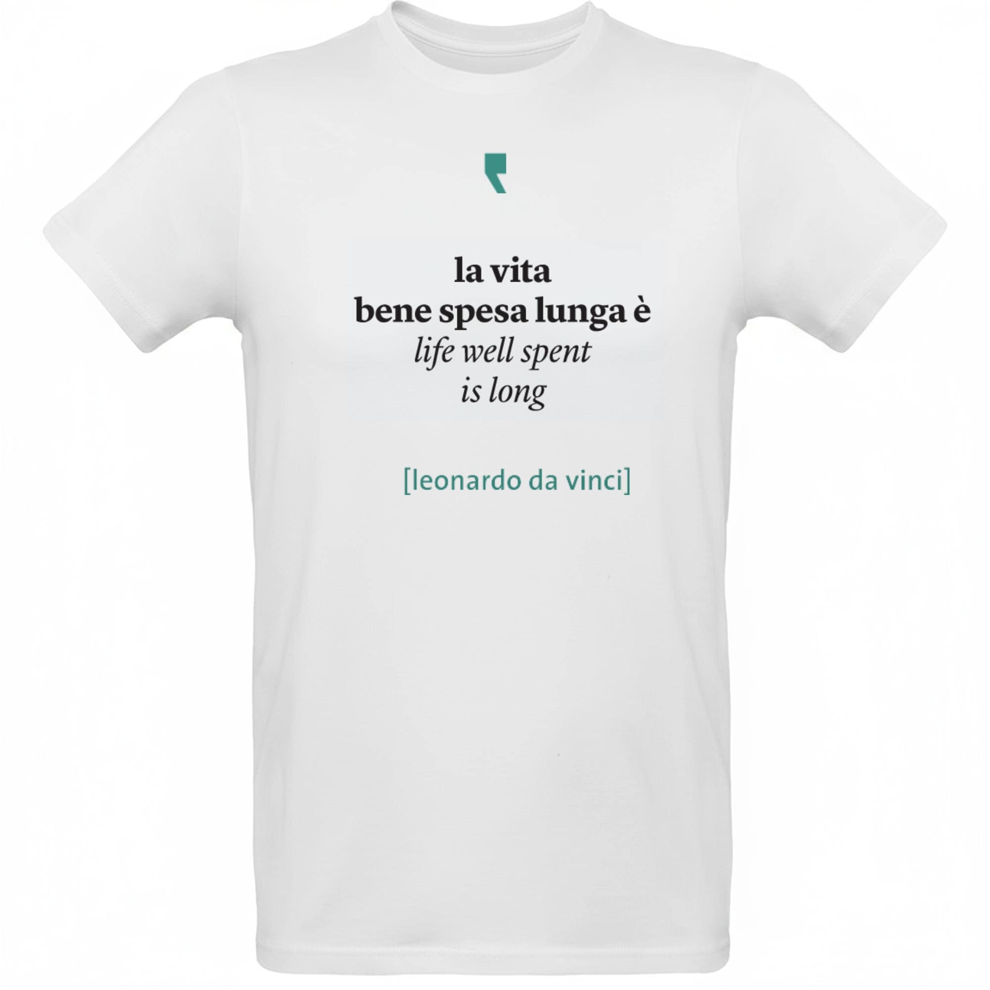 T-shirt minimalista ispirata a Leonardo da Vinci, con grafica semplice in stile rinascimentale.