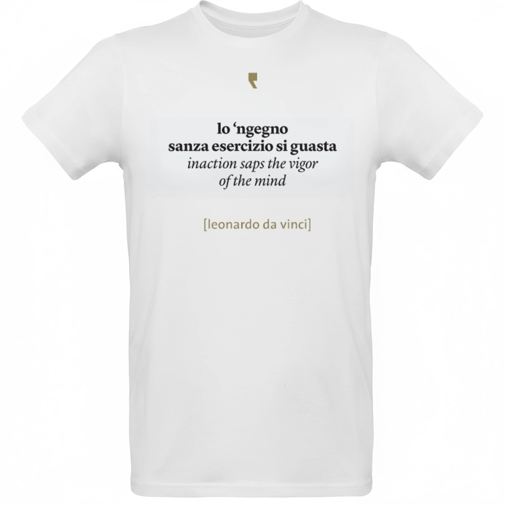 T-shirt minimalista ispirata a Leonardo da Vinci, con grafica semplice in stile rinascimentale.