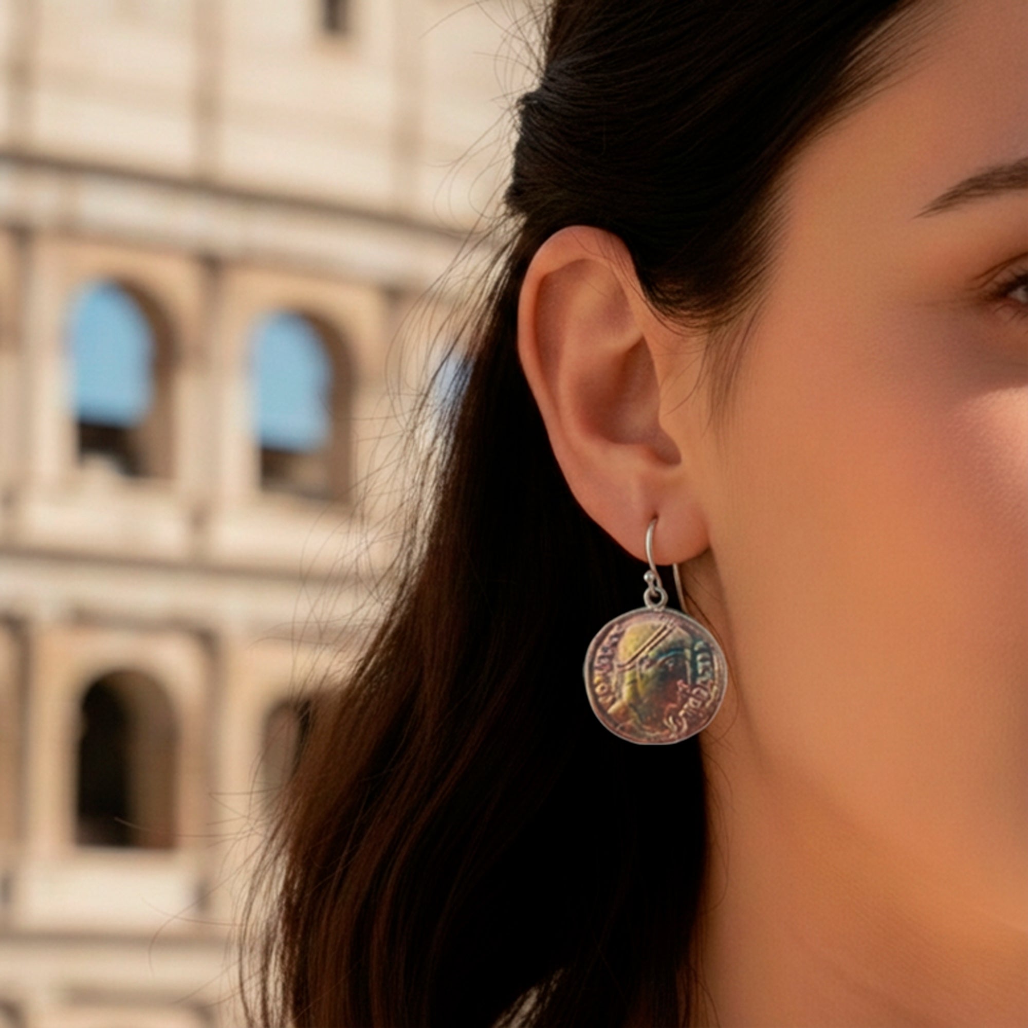 Серебряные серьги-монеты с патиной