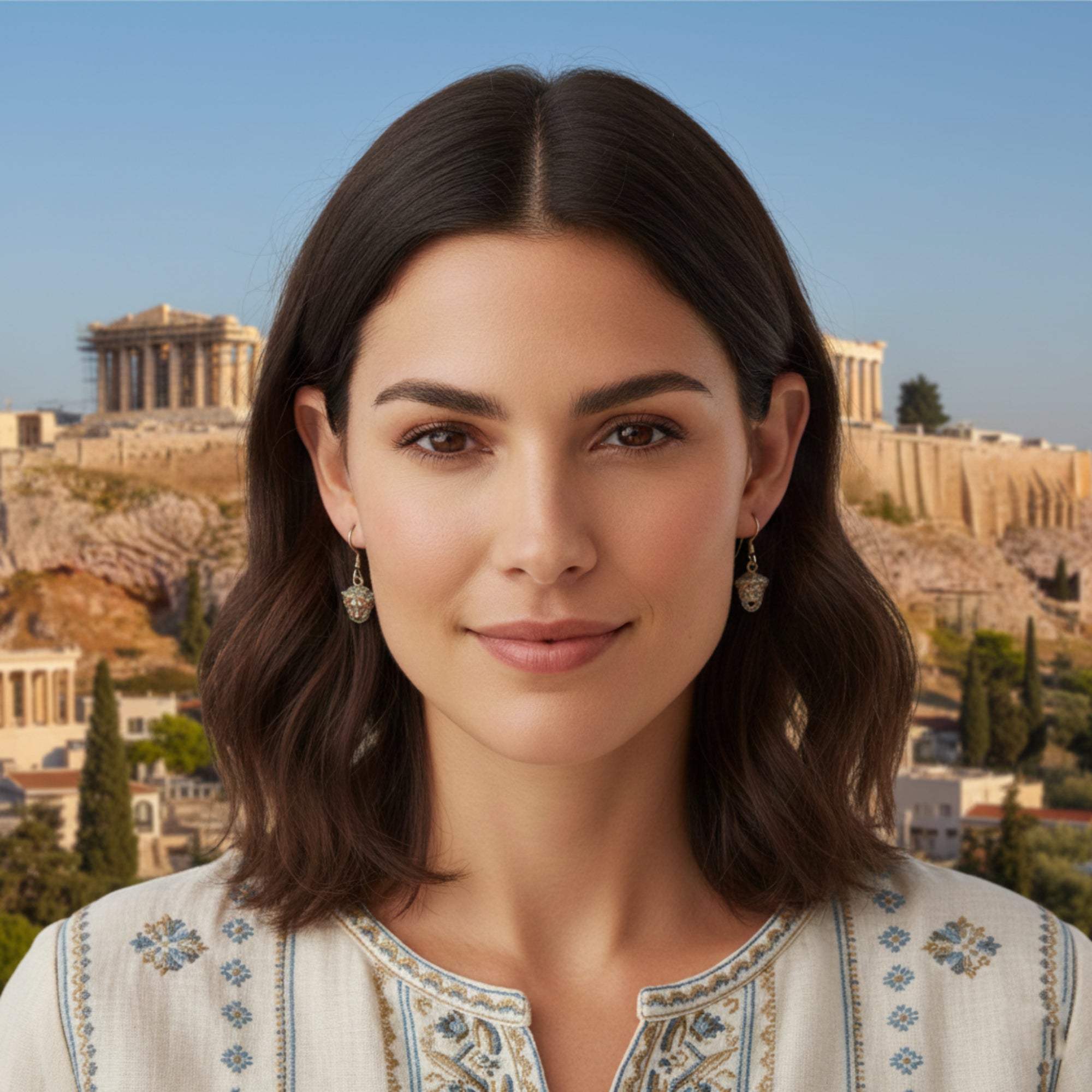 希臘面具深色銀耳環