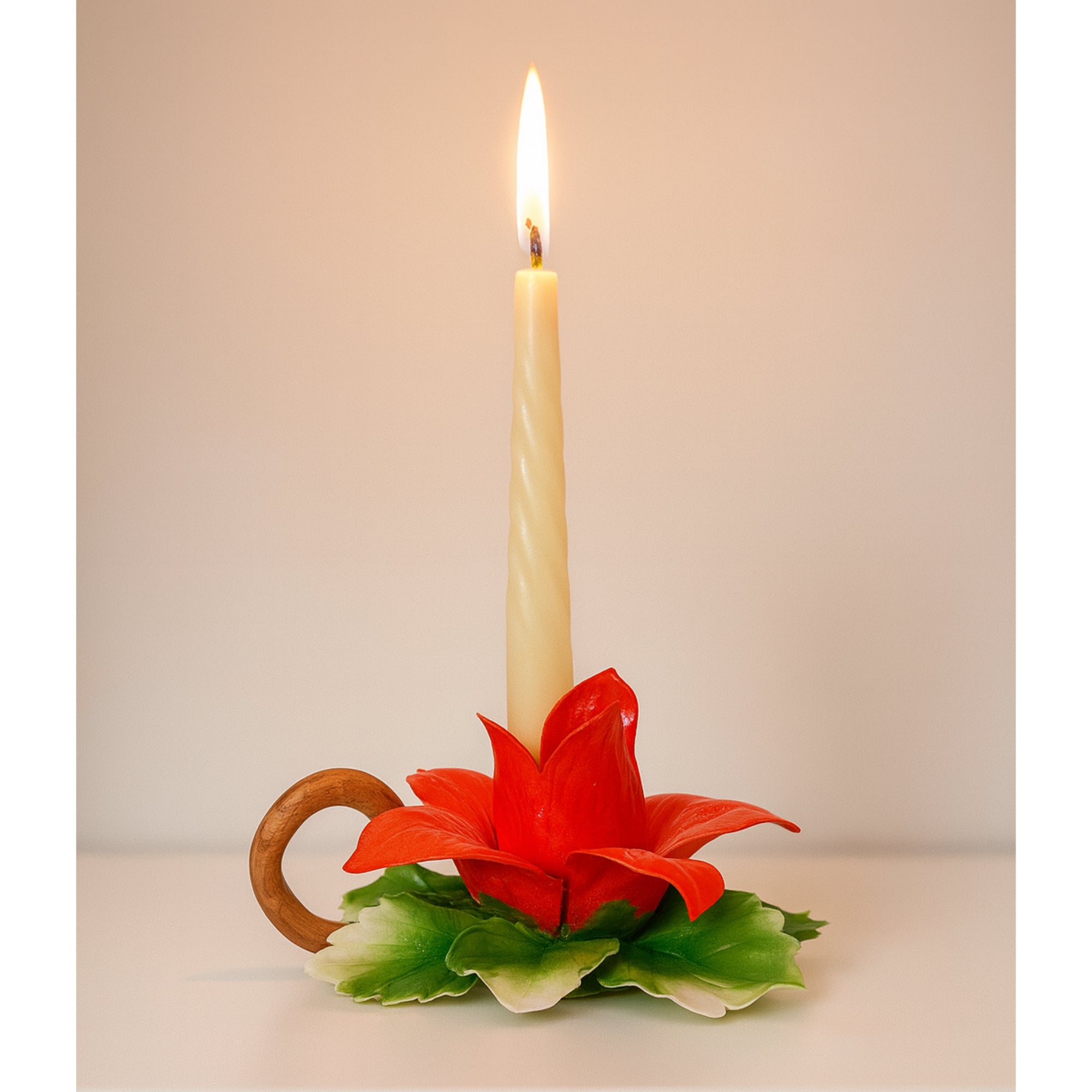 Portacandela dalla Real Fabbrica Porcellana Capodimonte Fiore Rosso