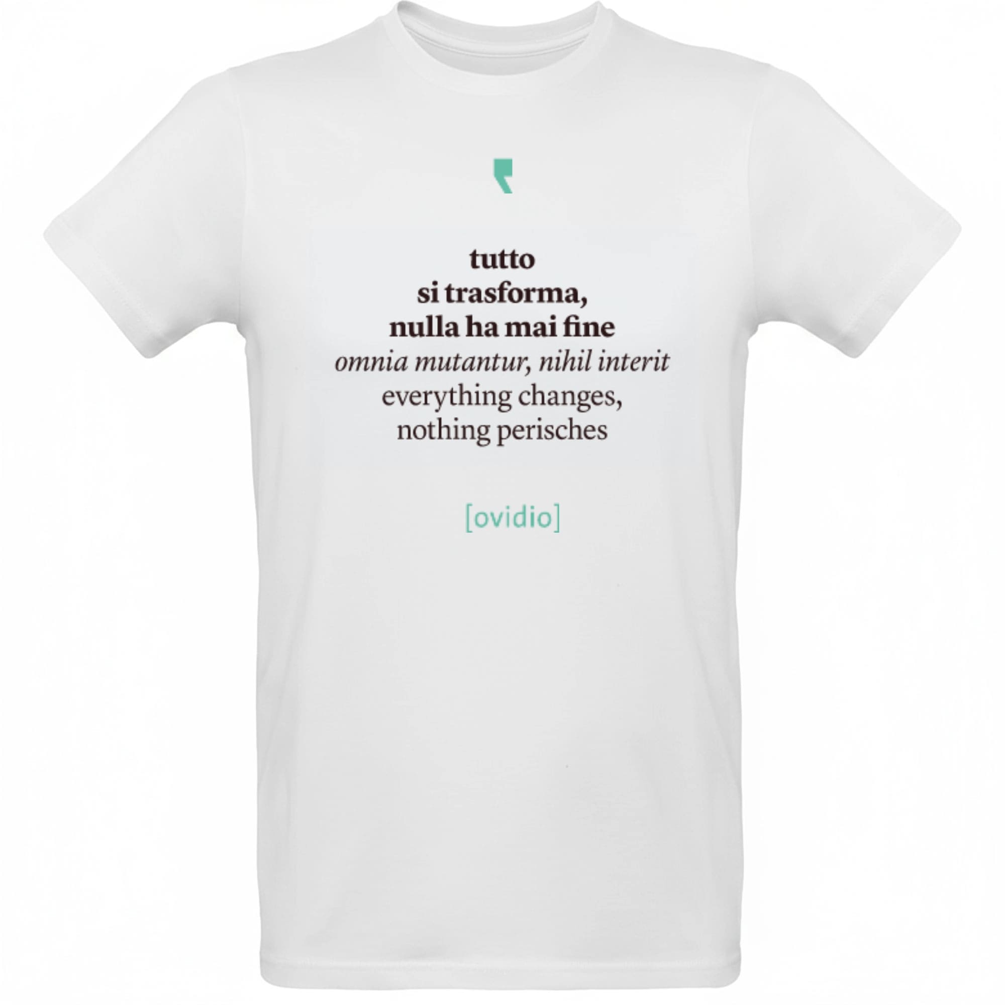 T-shirt da uomo “Ovidio Concettuale” con grafica artistica ispirata ai temi della poesia classica.