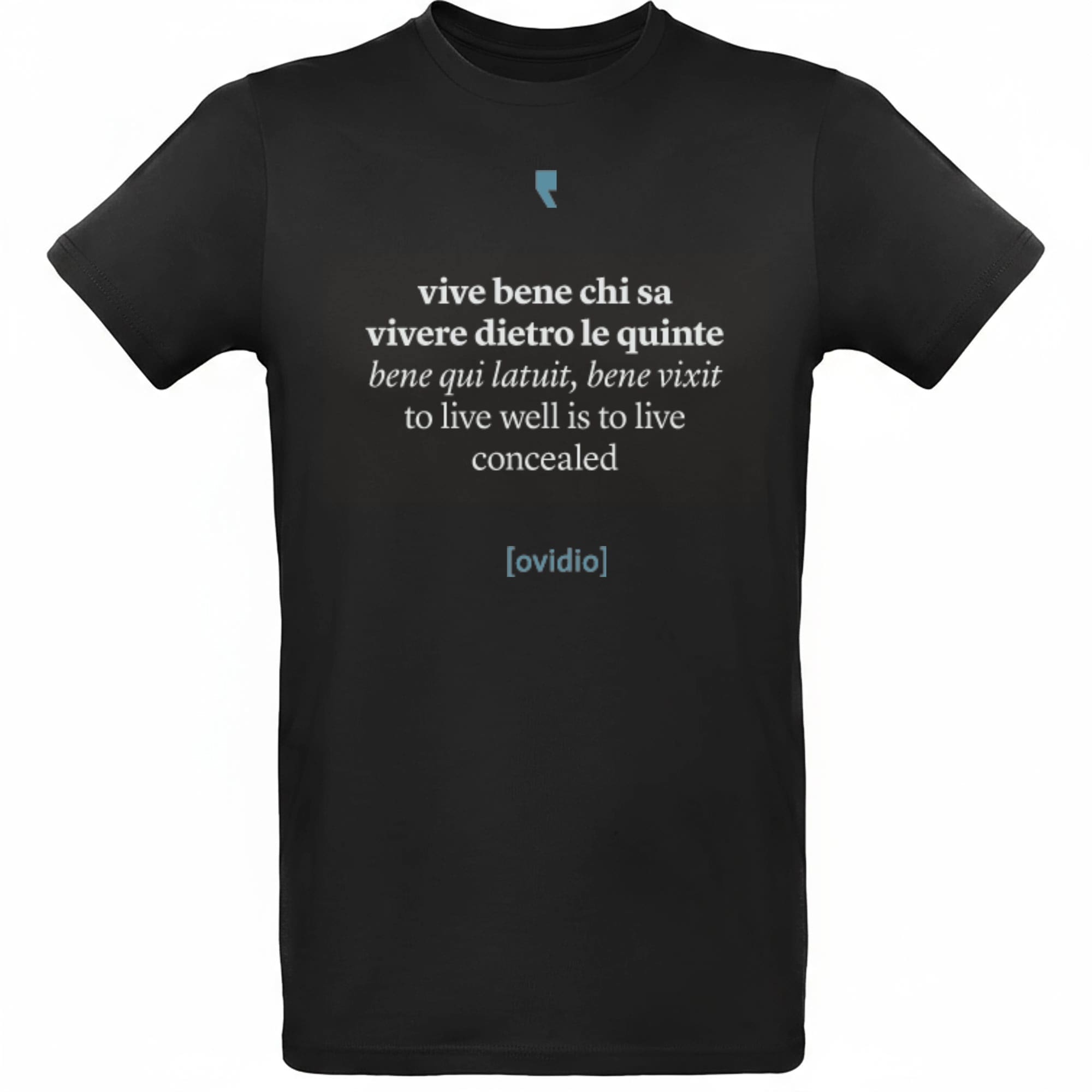 T-shirt da uomo “Ovidio Concettuale” con grafica artistica ispirata ai temi della poesia classica.