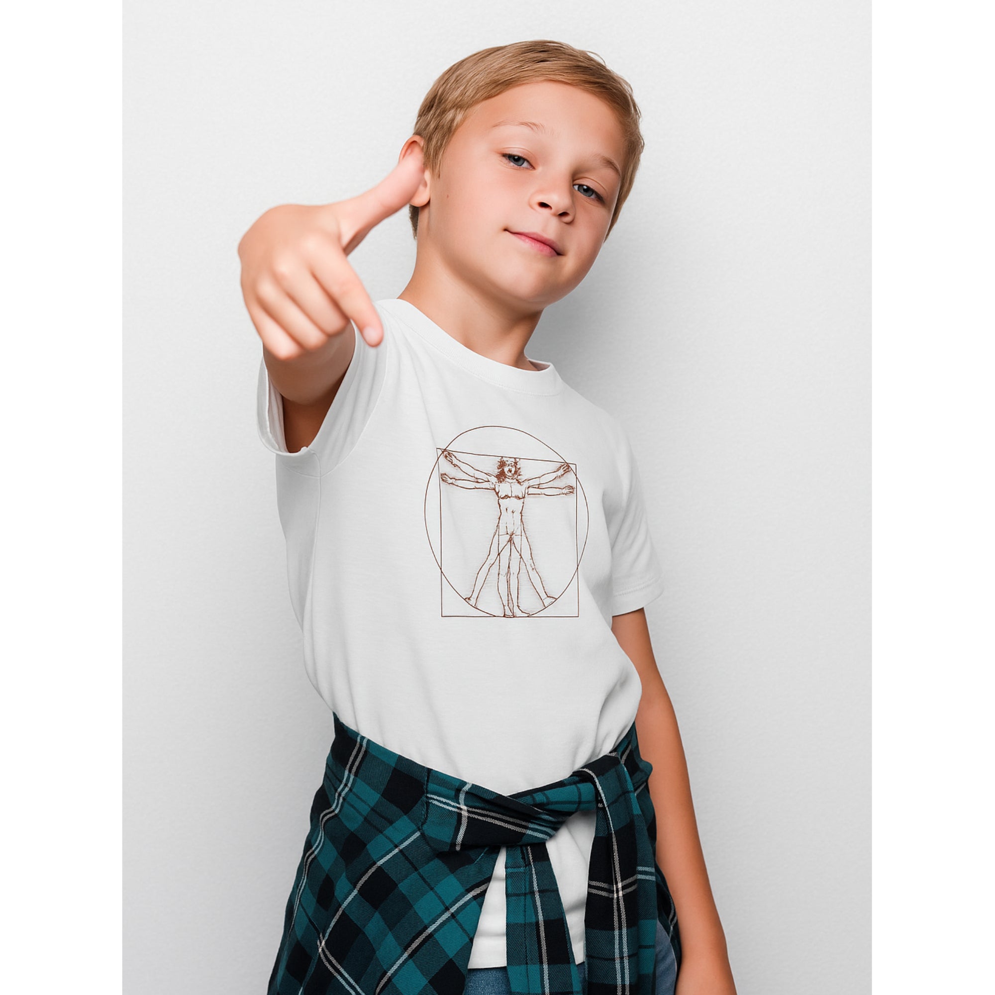 T-shirt bambino in cotone con stampa dell’Uomo Vitruviano di Leonardo da Vinci.