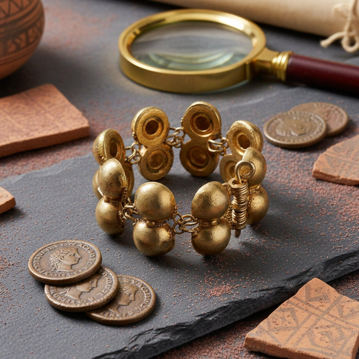 Armilla a Semisfera de Ercolano es una pulsera refinada de plata 925 chapada en oro de 18K