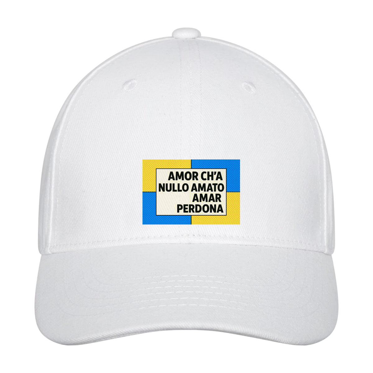 Chapeau blanc avec un vers de Dante Amor ch’a nullo amato
