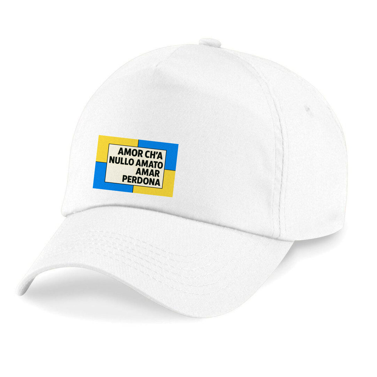 Chapeau blanc avec un vers de Dante Amor ch’a nullo amato