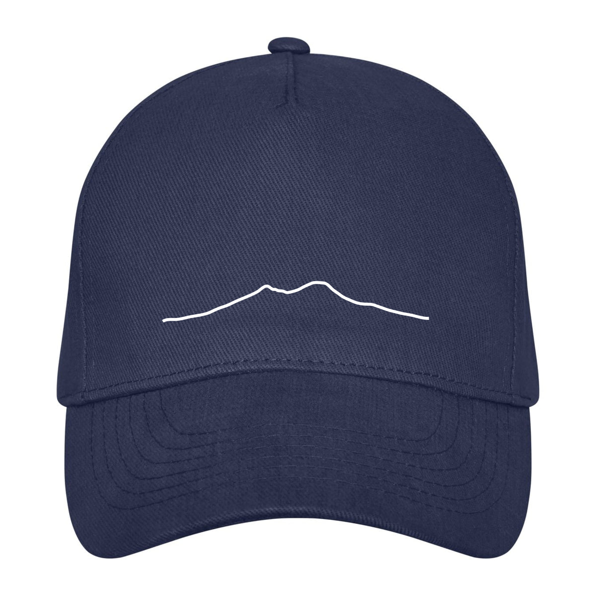 Casquette bleue avec broderie du Vésuve, vue de face.