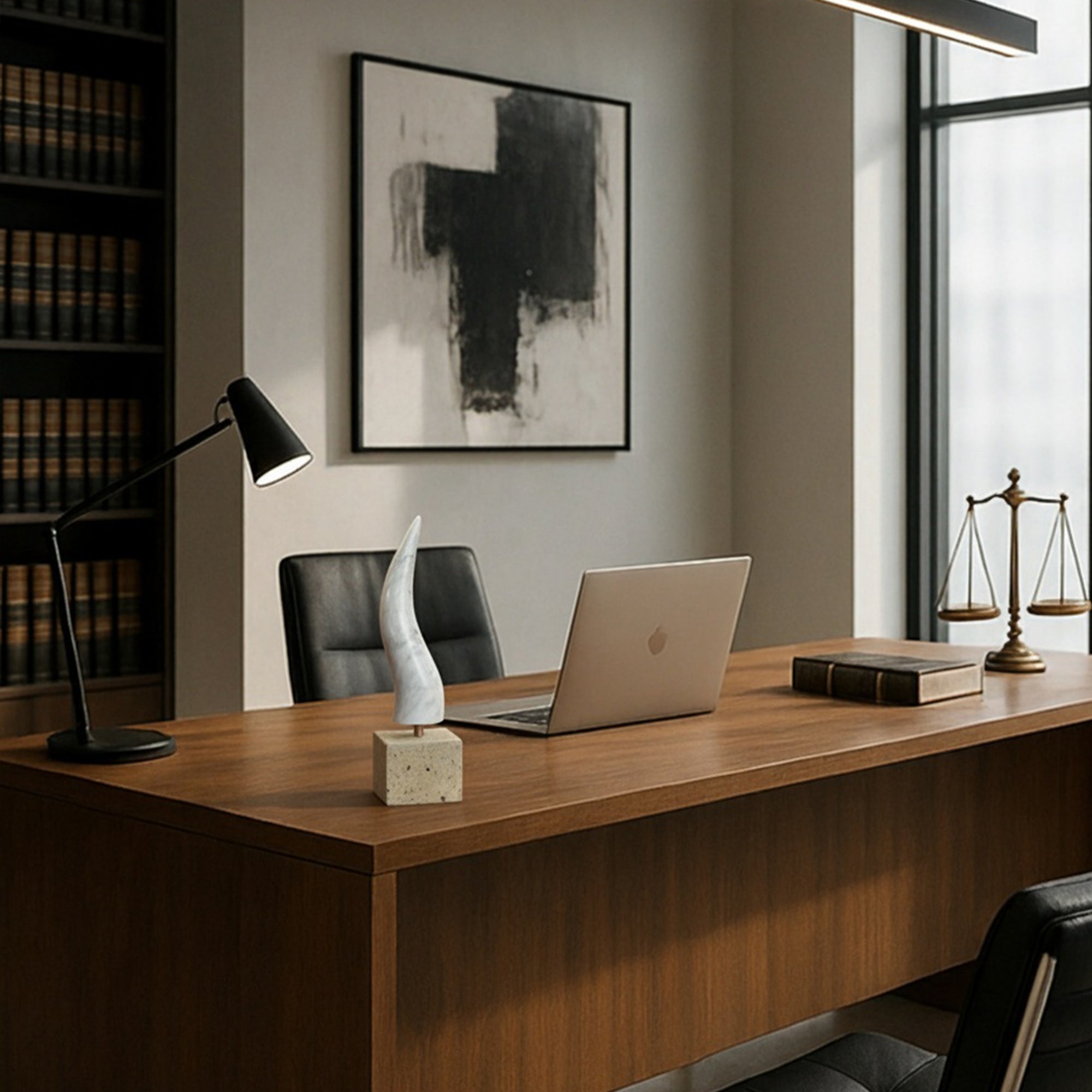 Corno Portafortuna Napoletano in Marmo di Carrara 40 cm con Base in Pietra Lavica, Tufo o Marmo – Amuleto di Design Made in Italy