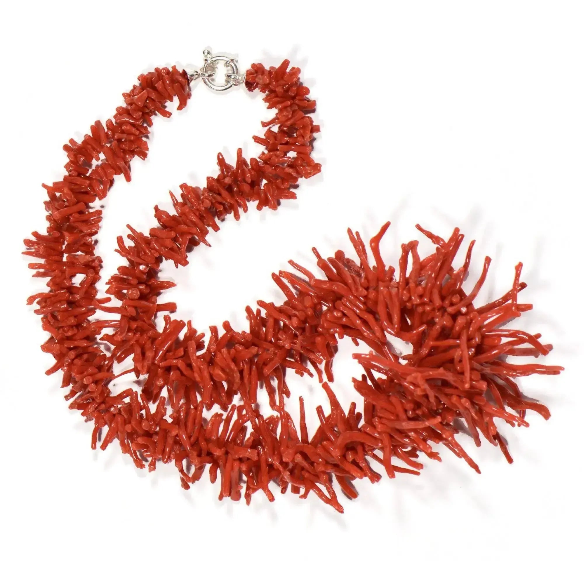 Collana In Corallo Naturale Rosso Con Argento 925 - Perle 5x10 Mm, Lunghezza 43 Cm