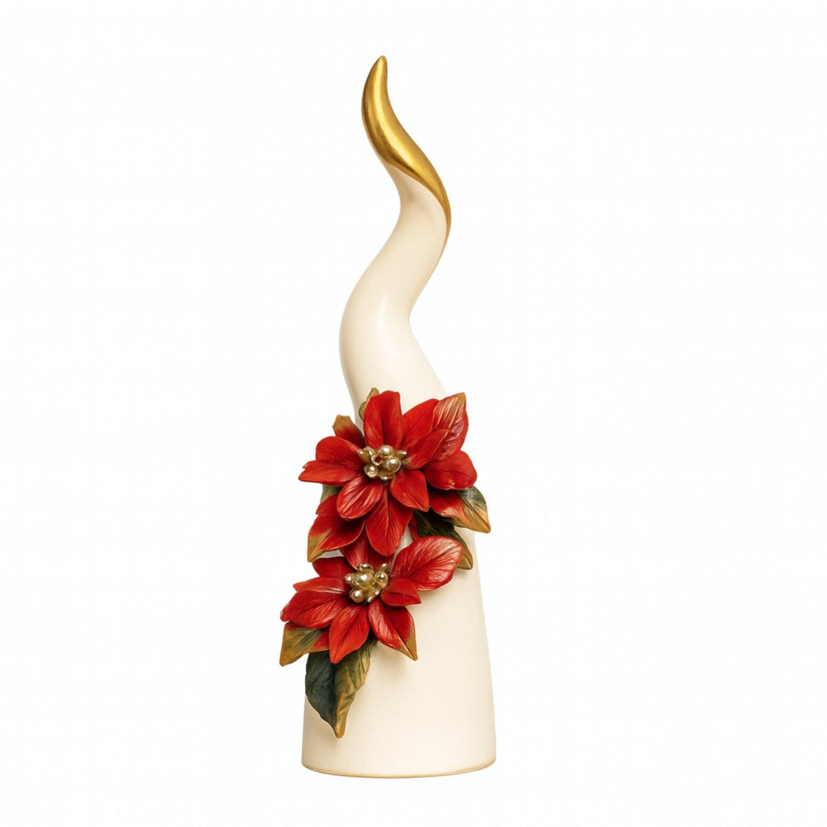 Corno in porcellana Capodimonte con stelle di Natale rosse.