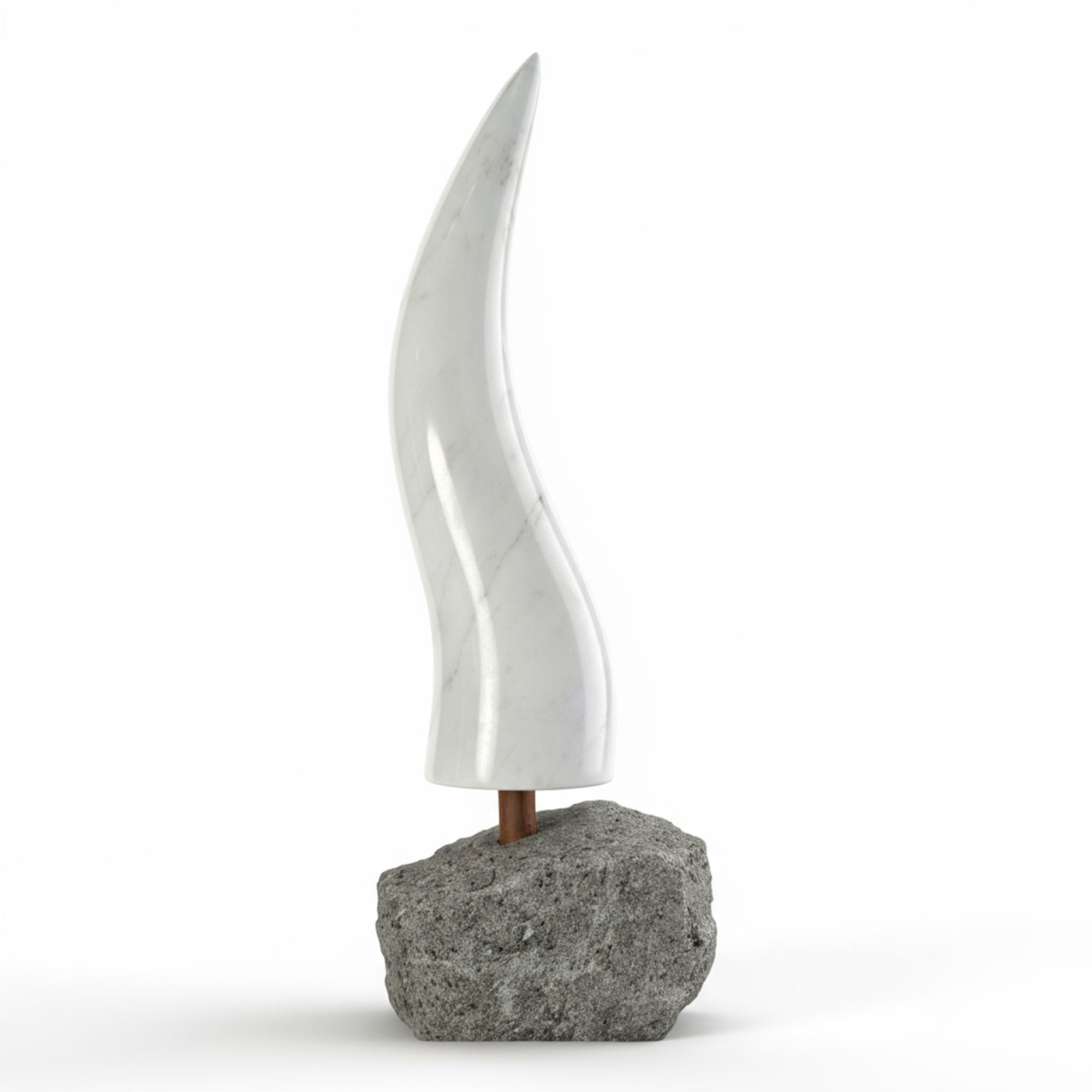 Neapolitanischer Schamrock-Horn aus Carrara-Marmor 29 cm mit Basis aus Lavabasal – Design-Amulett Made in Italy