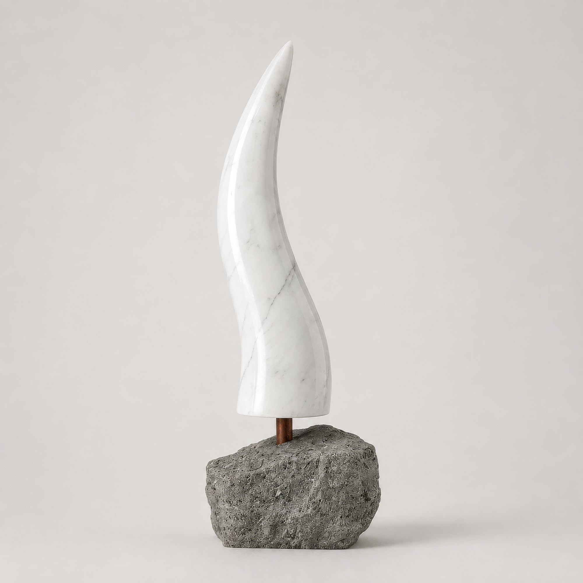 Carrara Marble Sculpture. The Stone Horn. Elegance, Protection, and Italian Design