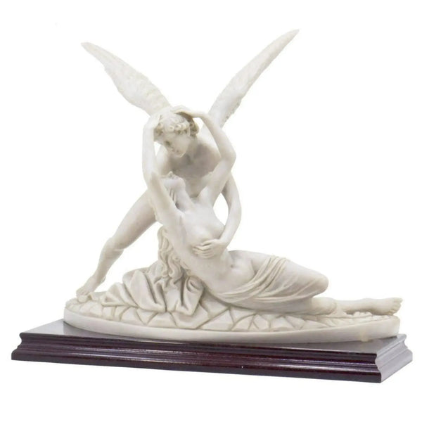 Statua in Marmo di Amore e Psiche su Base in Legno vista frontale
