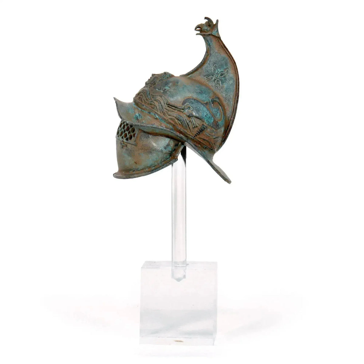 Seitenansicht eines römischen Gladiatorenhelms aus Bronze
