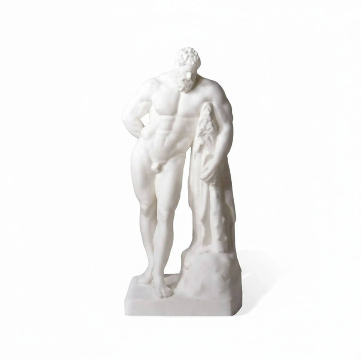 Ercole Farnese stampato in 3D bianco, vista frontale su fondo bianco.