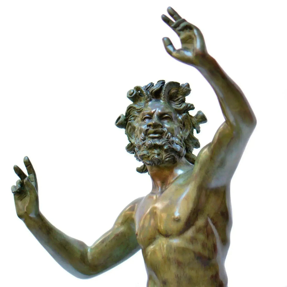 Tanzender Faun aus Pompeji aus Bronze mit grüner Patina - Bronzestatue