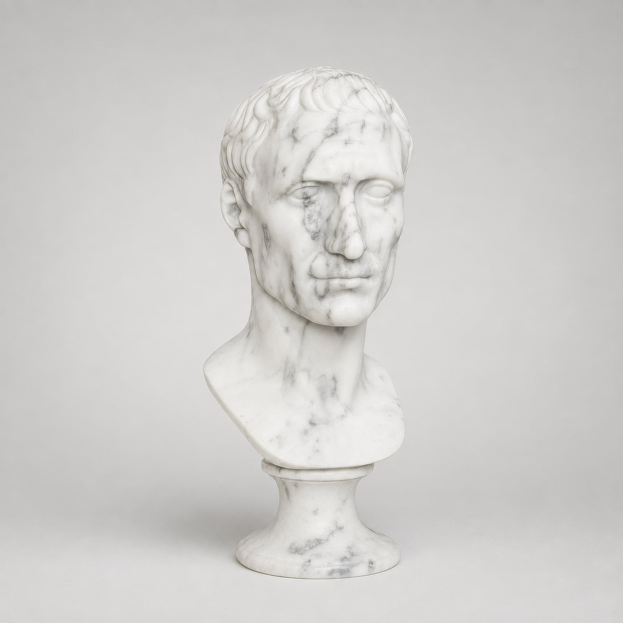 Julius Caesar - Carved Head in Carrara Marble 30 cm