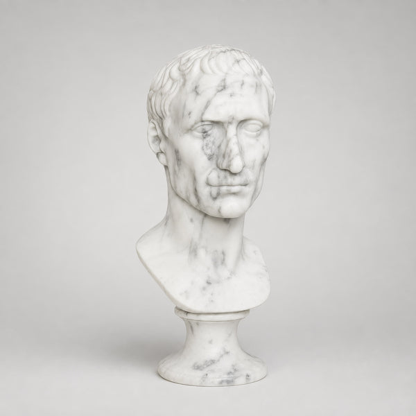 Julius Caesar - Carved Head in Carrara Marble 30 cm