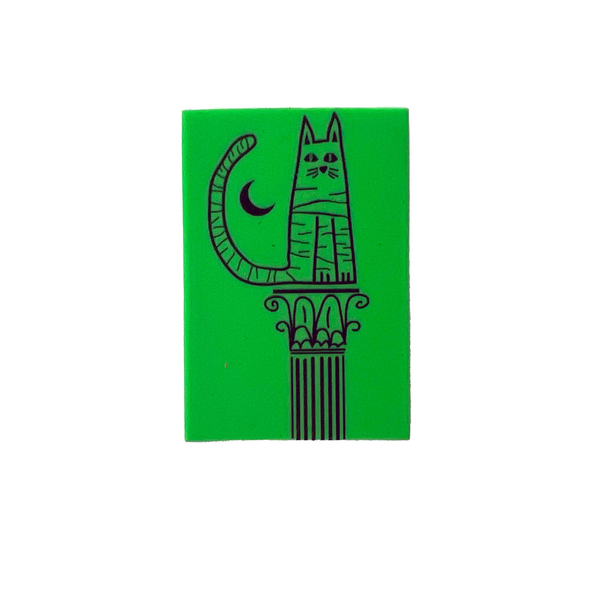 Eraser with graphic of a cat on a Corinthian column – design blending ancient and modern