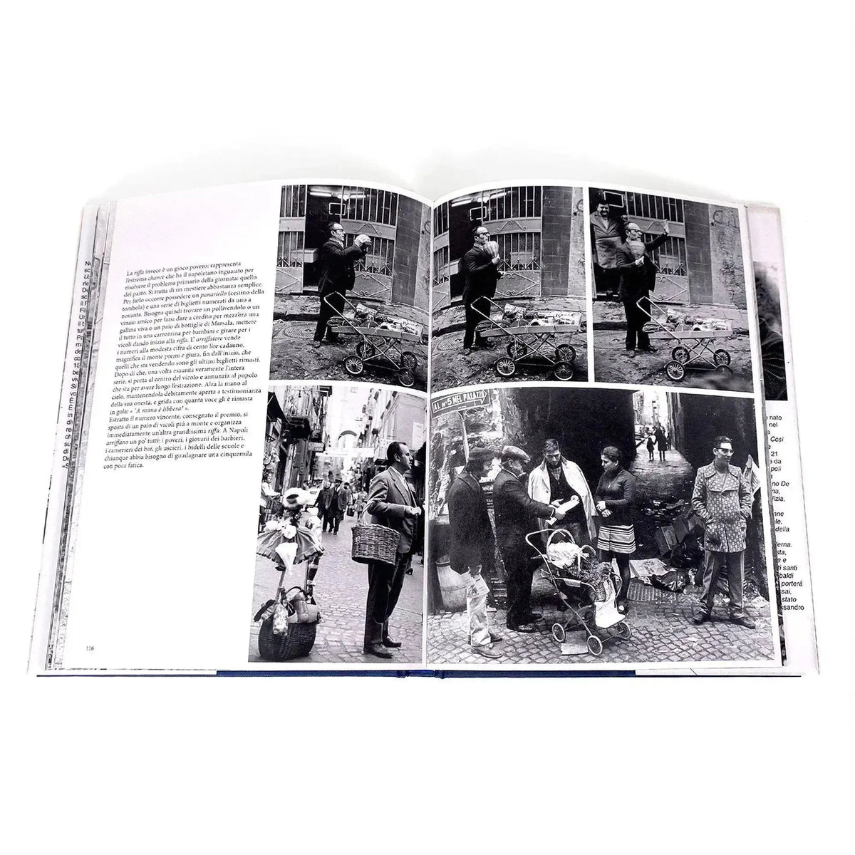Fotobuch „La Napoli di Bellavista“ von Luciano De Crescenzo auf einer Seite mit Fotos geöffnet