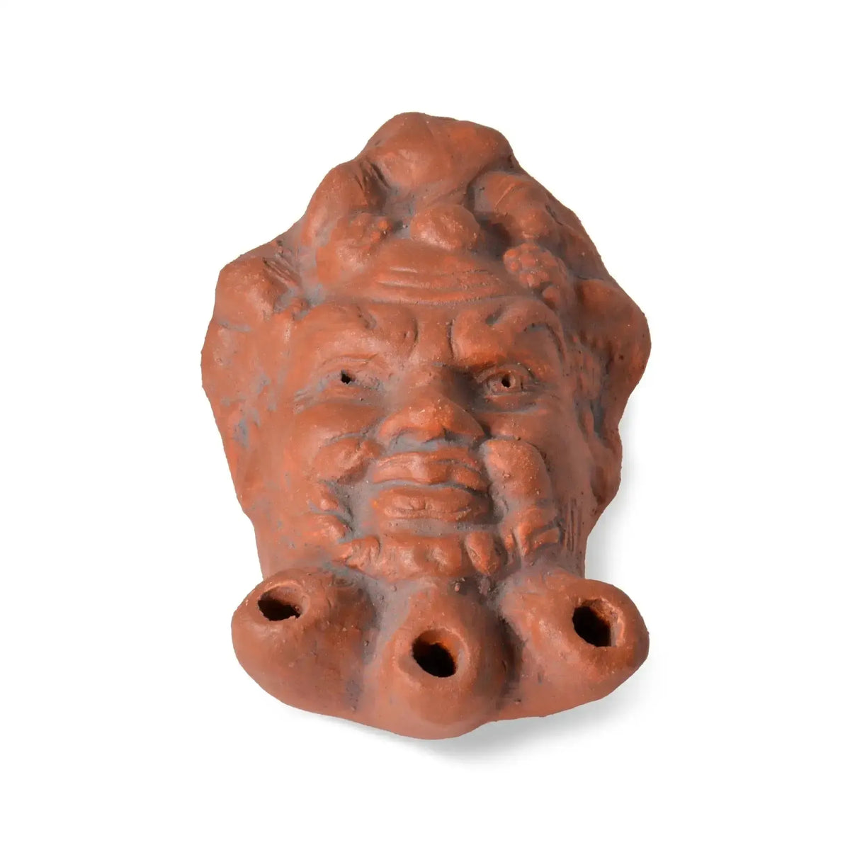 Terracotta oil lamp depicting the satyr of the three fires.