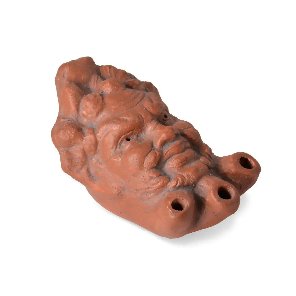 Satyr of the three fires depicted on a terracotta lamp 