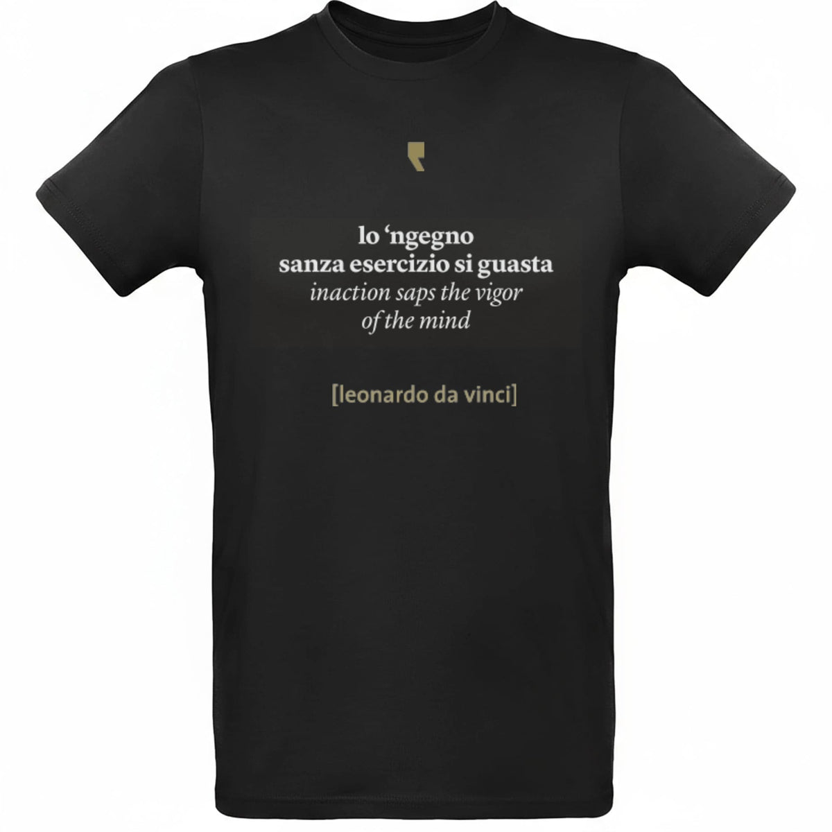 Minimalistisches T-Shirt inspiriert von Leonardo da Vinci, mit einfacher Grafik im Renaissance-Stil.