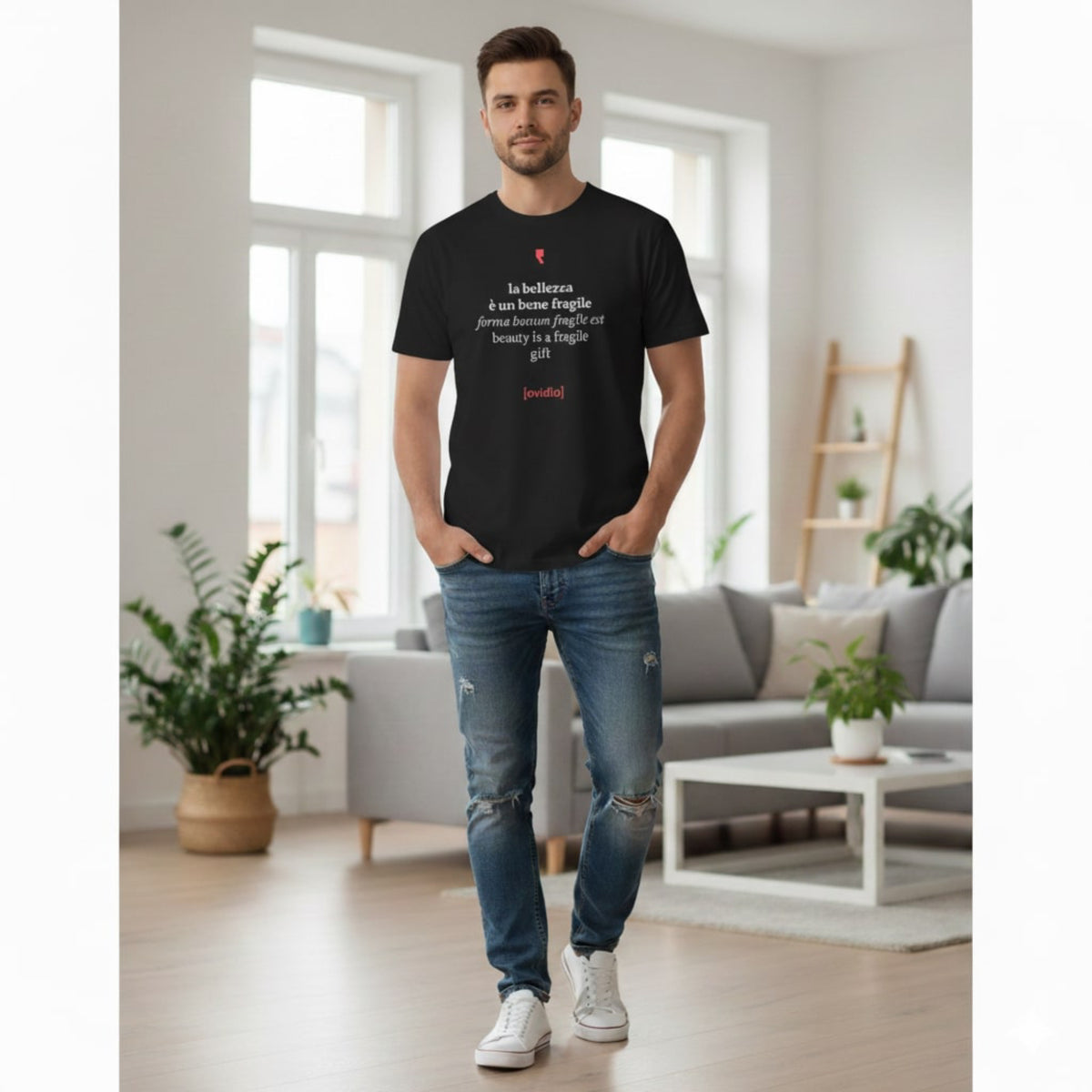 T-shirt homme « Ovide Conceptuel » avec un graphisme artistique inspiré des thèmes de la poésie classique.