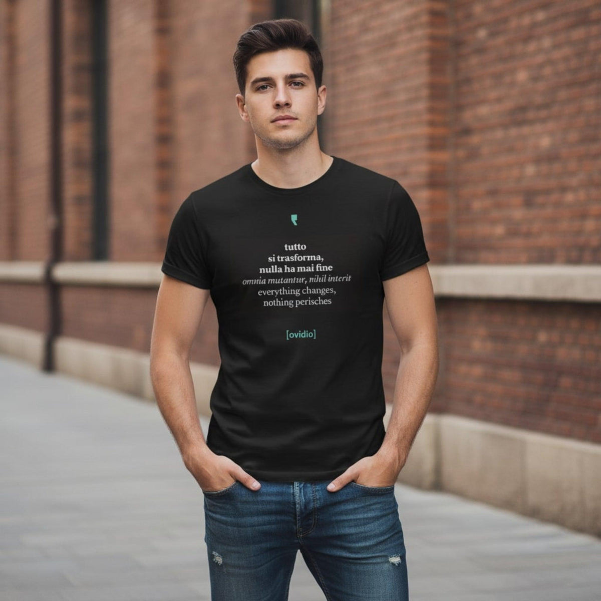 T-shirt homme « Ovide Conceptuel » avec un graphisme artistique inspiré des thèmes de la poésie classique.