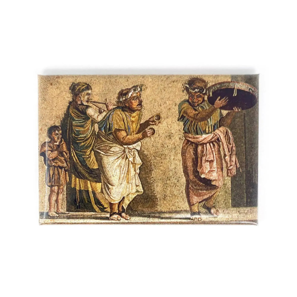 Magnetisches Fresko, griechische Theaterszene mit Straßenmusikanten aus Pompeji.