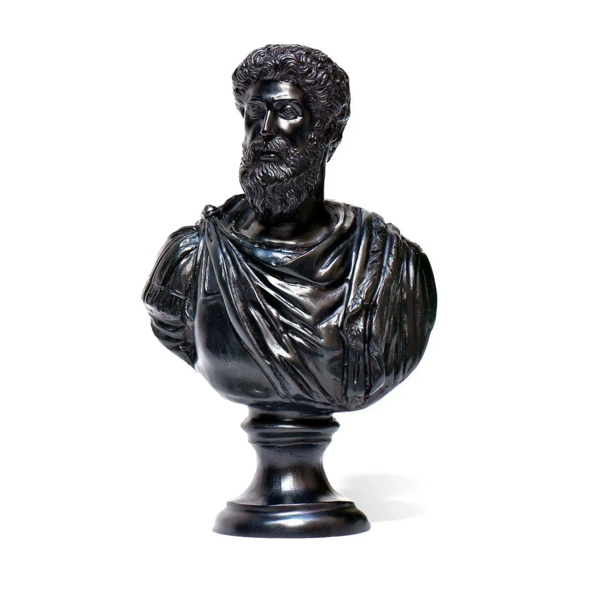 Détail de la face avant du buste en bronze de Marc Aurèle