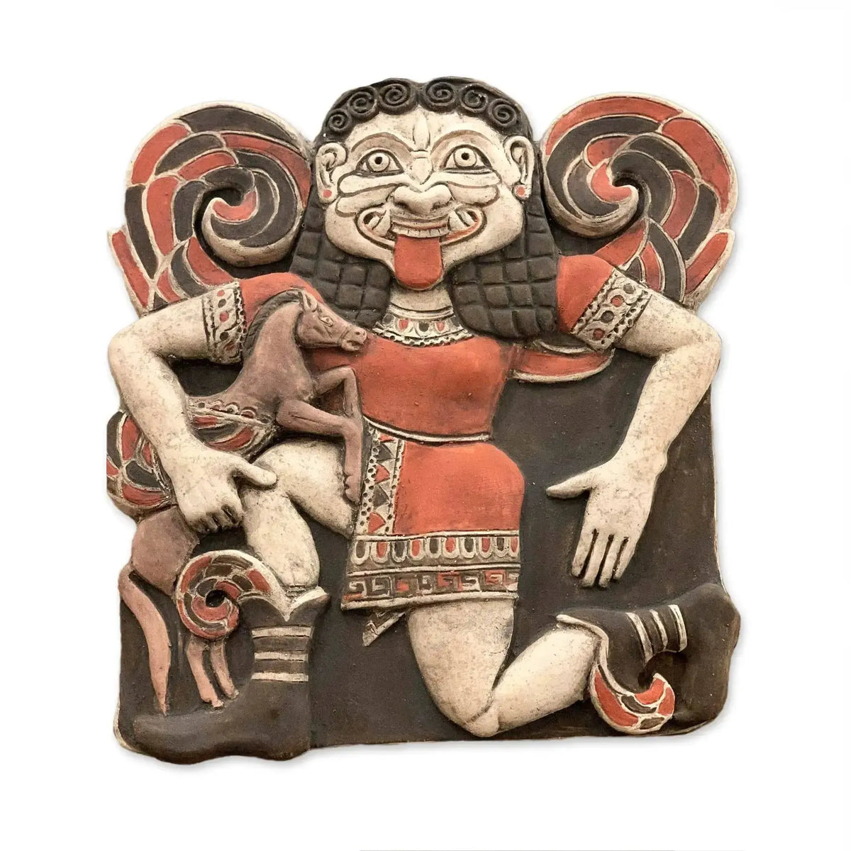 Running Gorgon Medusa, terracotta plate, inspired by Greek mythology