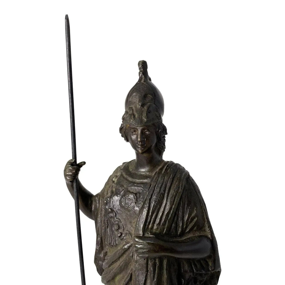 Detail der Bronzestatue der römischen Göttin Minerva