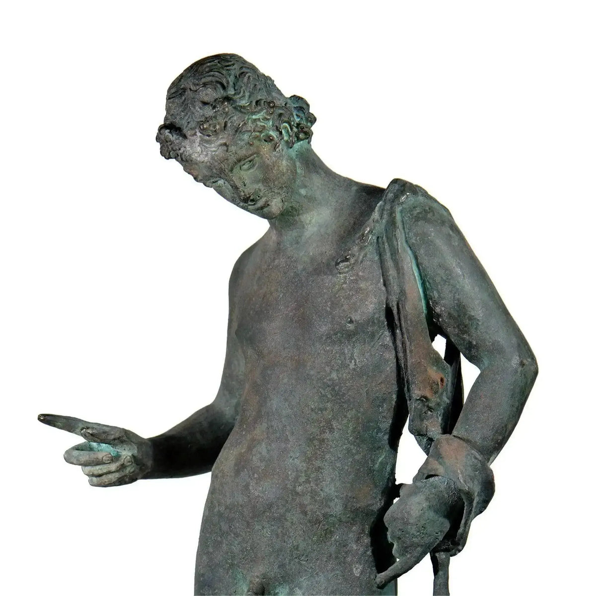 Nahaufnahme, Bronzestatue von Narcissus
