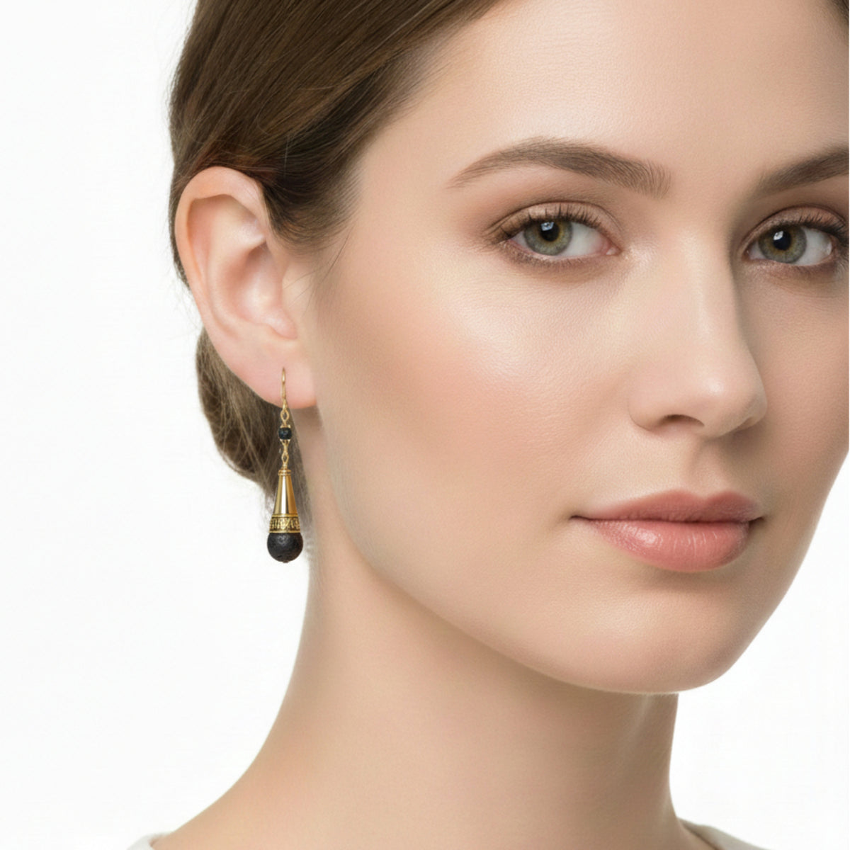 Crotalia earrings in 925 silver with Vesuvian Lava Stone worn  