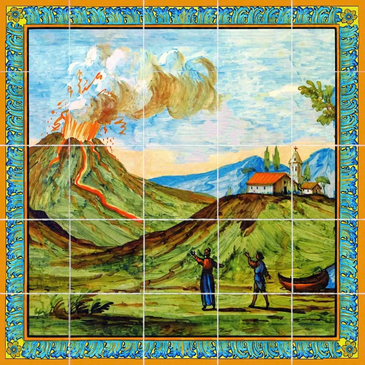 Pannello in cotto Santa Chiara con il Vesuvio in eruzione