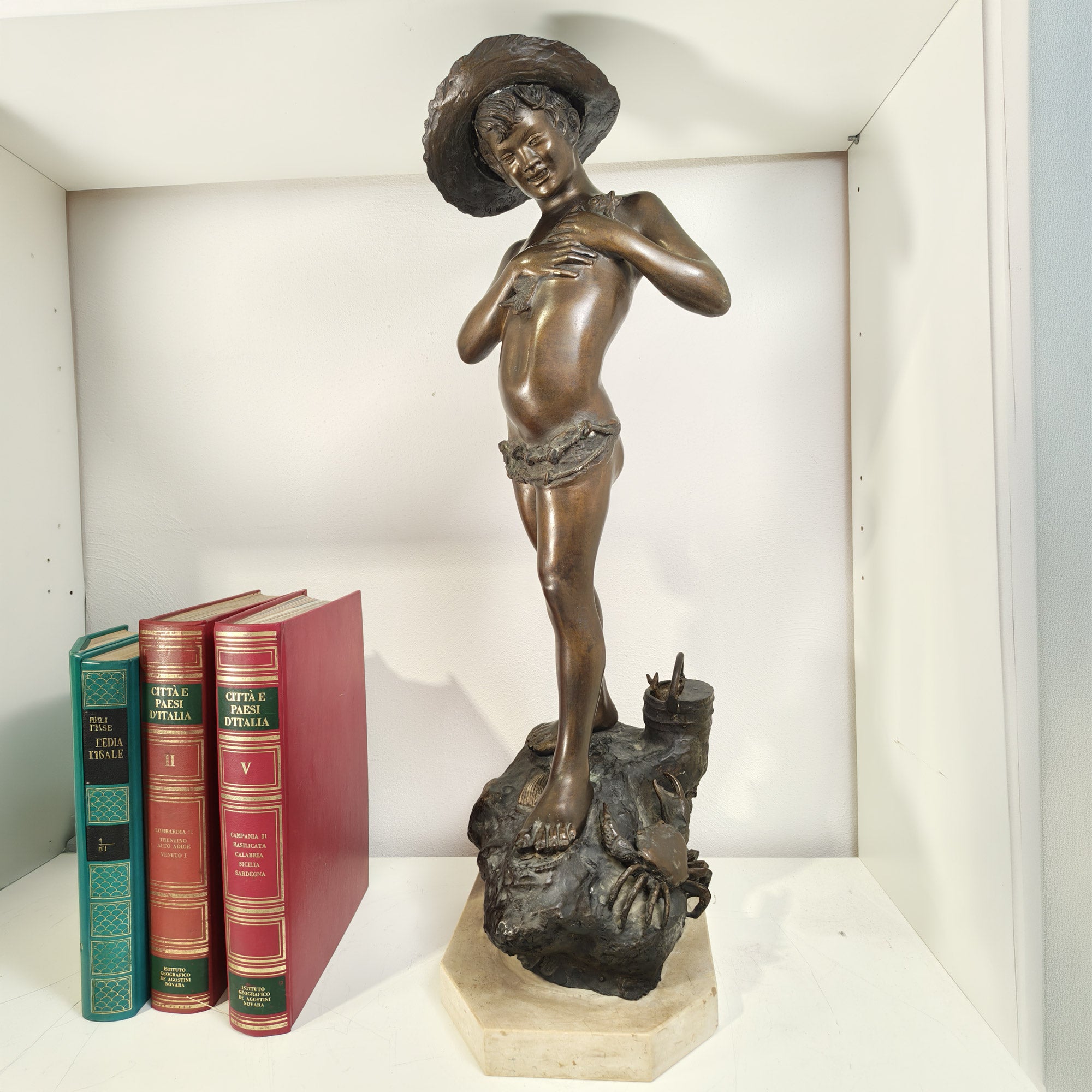 Giovanni Varlese – Pescatorello in bronzo firmato, 74 cm