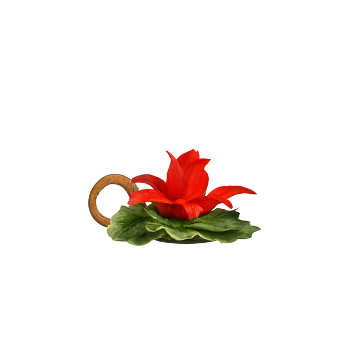 Portavelas de la Real Fábrica de Porcelana Capodimonte Flor Roja