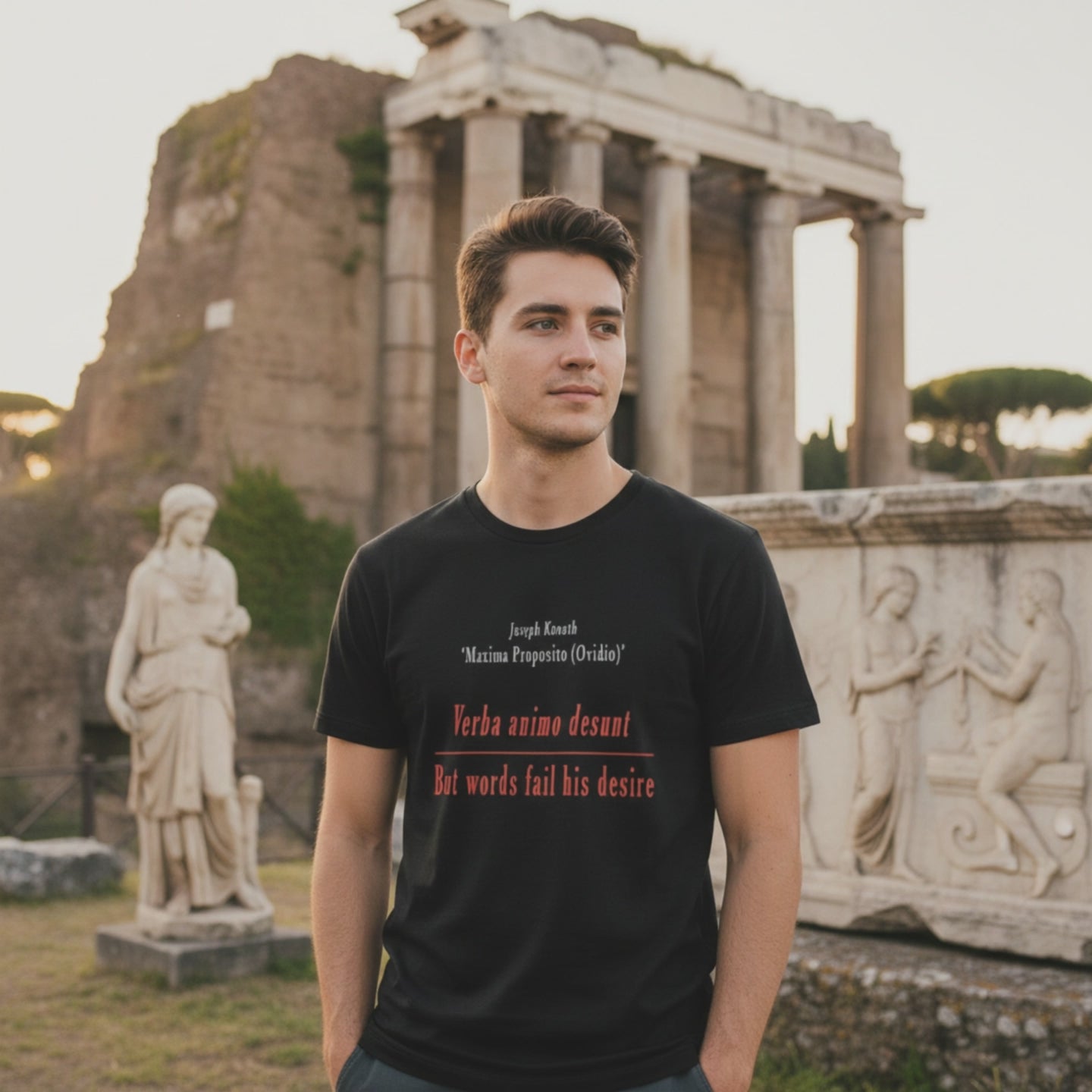 T-shirt uomo in cotone ispirata all’arte concettuale e alle citazioni di Ovidio e Joseph Kosuth.