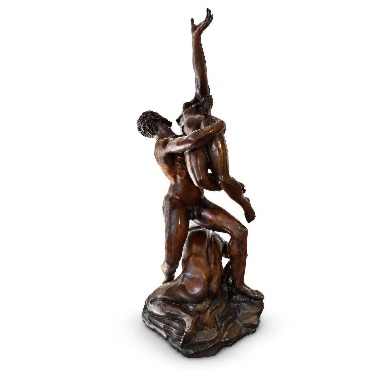 Vista posteriore della scultura in bronzo Ratto delle Sabine ispirata a Giambologna