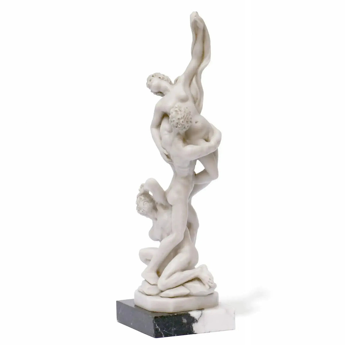 Side view of the statuette of the Rape of the Sabine Women by Giambologna.
