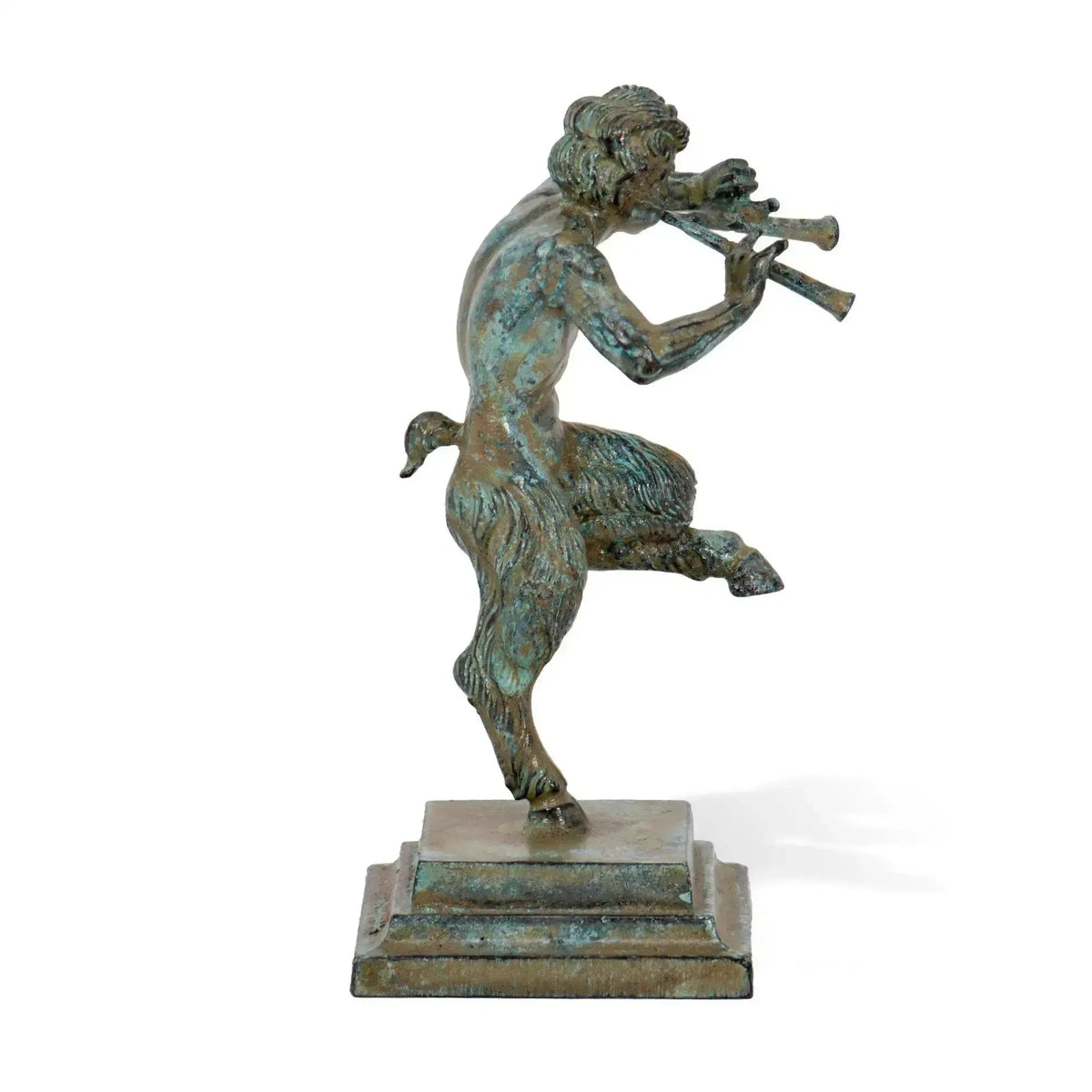 Seitenansicht einer sammelbaren bronzenen Fife-Faun-Figur